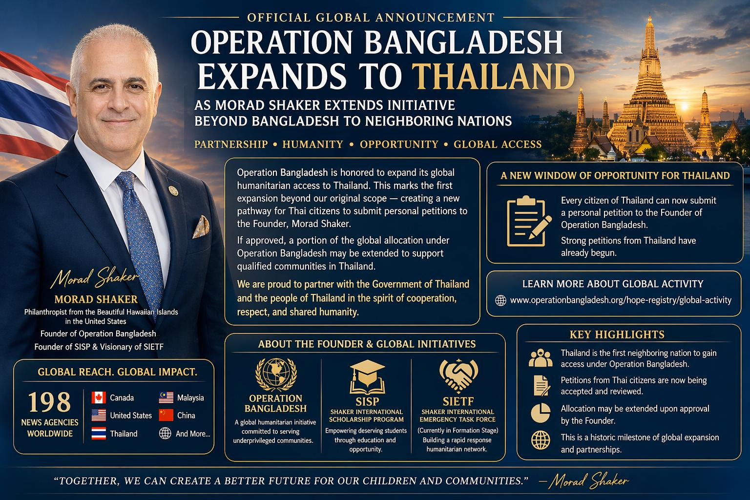 Operation Bangladesh Expands to Thailand as Morad Shaker Extends Initiative Beyond Bangladesh to Neighboring Nations
